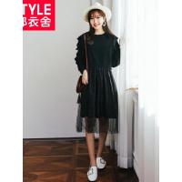 韩都衣舍2018新款女装秋装韩版裙子假两件长袖拼接连衣裙IG8224僥