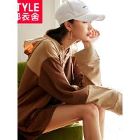 韩都衣舍2018新款女装秋装韩版连帽宽松拼接长袖连衣裙OR7816槿