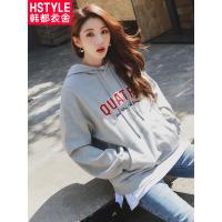 韩都衣舍2018秋新款女韩版宽松学生百搭连帽长袖薄卫衣KY10180湲