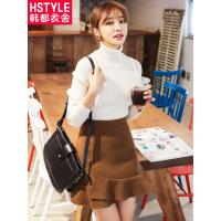 韩都衣舍2018韩版女装秋装新款纯色A字毛呢短裙半身裙LU8093荃