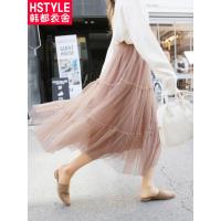 韩都衣舍2018秋装新款女装韩版中长裙高腰网纱chic仙女裙EK8729.