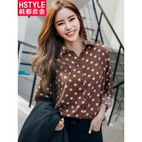 韩都衣舍2018秋装新款女装韩版宽松波点显瘦长袖衬衫女JQ00991樰