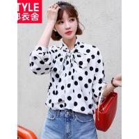 韩都衣舍2018韩版秋装新款宽松波点蝴蝶结雪纺长袖衬衫女MY1058沐