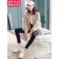 韩都衣舍2018韩版女装秋装格子拼接长袖立领收腰潮短外套EK8982囡