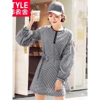 韩都衣舍2018韩版女装秋装新款宽松格子chic长袖连衣裙OY7265焕
