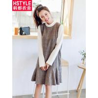 韩都衣舍2018秋装新款韩版女装拼接假两件长袖打底连衣裙MR8464汩