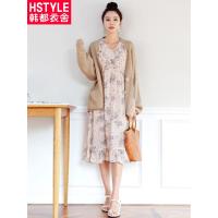 韩都衣舍2018韩版女装秋装新款收腰花色小清新雪纺连衣裙LU8207荃