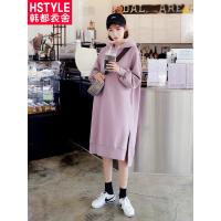 韩都衣舍2018秋装新款女装韩版中长款chic裙子加绒连衣裙IG8200僥