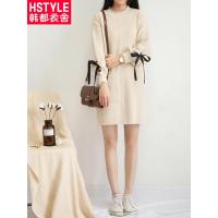 韩都衣舍2018新款女装秋装韩版系带针织裙短裙连衣裙LZ7893烎