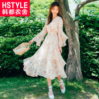 韩都衣舍2018秋装新款女装雪纺碎花长袖气质中长款连衣裙LZ8558烎