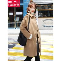 韩都衣舍2018韩版女装冬装新款chic纯色中长款毛呢外套LU7708荃