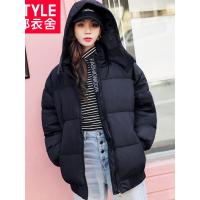 韩都衣舍2018冬新款韩版宽松连帽字母短款棉服棉衣女装NJ12426翝