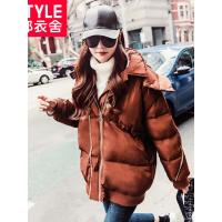 韩都衣舍2018韩版女装冬新款可拆卸帽子宽松双拉链棉服女NF8580潤