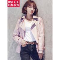 韩都衣舍2018韩版女装秋装新款短款宽松机车夹克外套皮衣GY9528筱