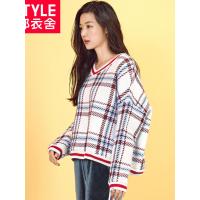 韩都衣舍 全智贤明星同款 2018秋装新款格纹宽松卫衣女OU9599堯