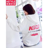 韩都衣舍2018韩版女装秋装新款慵懒风宽松连帽标语卫衣AA13631玎