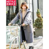 韩都衣舍2018冬装新款女韩版连帽宽松长款大衣毛呢外套女KY20103