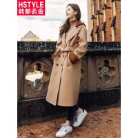 韩都衣舍2018冬新款韩版女装全羊毛双面呢大衣毛呢外套女OR8352槿