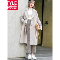 韩都衣舍2018新款女装冬装韩版宽松长款纯色毛呢外套GD00350聖