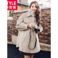 韩都衣舍2018冬装新款女装韩版全羊毛双面呢大衣毛呢外套IG8146僥