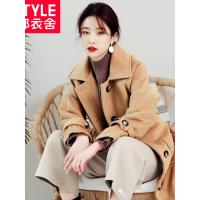 韩都衣舍2018韩版女装冬装新款纯色中长款毛呢外套DL11286喆