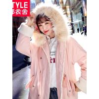 韩都衣舍2018冬装新款女装韩版毛领宽松中长款棉衣棉服NW11738棽