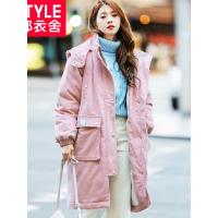 韩都衣舍2018韩版女装冬装新款灯芯绒宽松加厚中长款棉衣LU7679荃