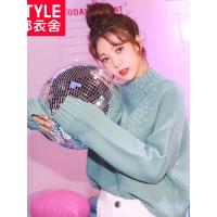 韩都衣舍2018秋装新款女装韩版纯色宽松套头针织衫毛衣JM9296蒖