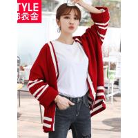 韩都衣舍2018秋装新款韩版宽松外套毛衣条纹针织开衫女GD8060.聖