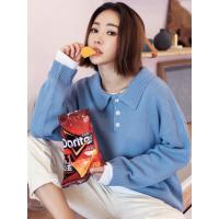 韩都衣舍2018韩版女秋装新款宽松直筒翻领针织衫毛衣HO9544魭0904