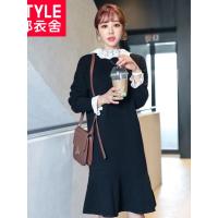 韩都衣舍2018韩版秋装新款蕾丝假两件中长款荷叶边毛衣女MY1177沐