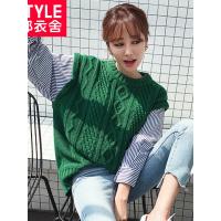 韩都衣舍2018秋装新款女装韩版宽松拼接假两件针织衫毛衣JM8887蒖
