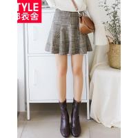 韩都衣舍2018新款女装秋装韩版高腰A字格子毛呢半身裙LZ7910烎