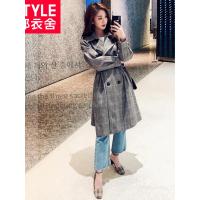 韩都衣舍2018韩版女装秋装新款格子外套宽松中长款风衣AA13404玎