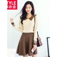 韩都衣舍2018秋装新款女装韩版心机时尚两件套a字裙套装DU8726樱