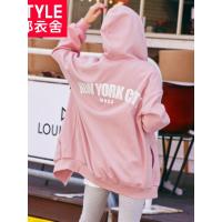 韩都衣舍2018韩版女装秋装宽松连帽开衫加绒中长款卫衣EQ12007婋