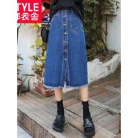 韩都衣舍2018秋装新款女韩版裙子a字裙牛仔半身裙DU8925樱1116