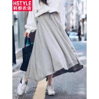 韩都衣舍2018秋装新款女装心机拼接长款复古A字半身裙MR9011汩