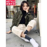 韩都衣舍2018韩版女装秋装街头宽松短款长袖豹纹潮短外套EK9098囡