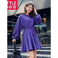 韩都衣舍2018秋装新款韩版女装系带宽松长袖连衣裙OR8418槿1121