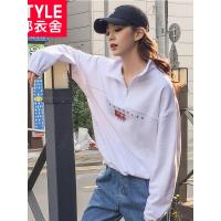 韩都衣舍2018冬新款韩版学生宽松拉链刺绣卫衣上衣NF11516潤1121
