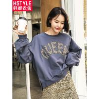 韩都衣舍2018秋季新款女装韩版宽松慵懒豹纹卫衣KY10890湲1121