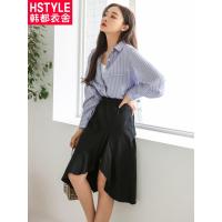 韩都衣舍2018冬装新款女装韩版黑色a字中长款半身裙IG8297僥1212