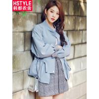韩都衣舍2018韩版女装冬装新款纯色收腰拼接上衣短外套LU8238荃