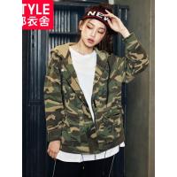 韩都衣舍2018秋装新款韩版女装短款BF风迷彩短外套JN7744埕