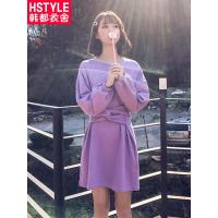 韩都衣舍2018冬装新款韩版女装宽松打底绑带针织连衣裙MR9014汩