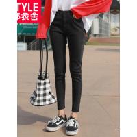 韩都衣舍2018韩版女冬新款高腰紧身深色弹力小脚牛仔裤GQ9287耒