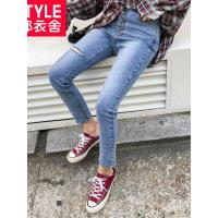 韩都衣舍2018韩版女冬新款高腰紧身显瘦弹力小脚牛仔裤GQ10324耒