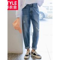 韩都衣舍2019韩版春装韩版新款宽松破洞哈伦裤女牛仔裤PC9068晽