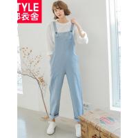 韩都衣舍2019春季新款韩版女装宽松直筒可爱背带休闲裤HO10658魭